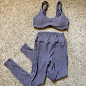 Pepper Luxe Ribbed Purple Sports Bra and Leggings Set